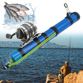 SUFFUSE fishing catapult rod folded for easy backpack portability and travel readiness.