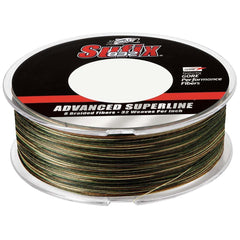 Sufix 832 Advanced Superline braid in camo for strength and abrasion resistance on heavy lures.