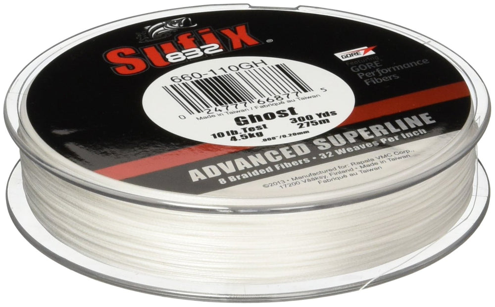 Sufix 832 Braid 30 lb Ghost 300 yards packaging