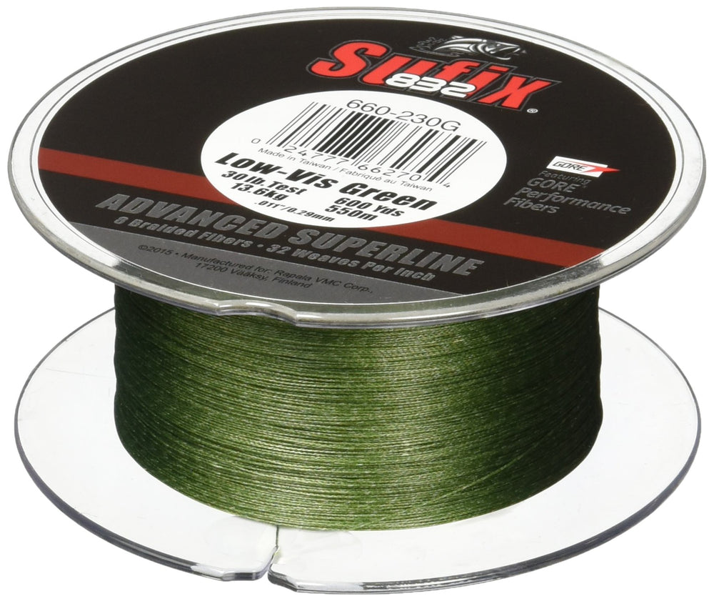 Sufix 832 braid line on a green spool, highlighting strength and durability.