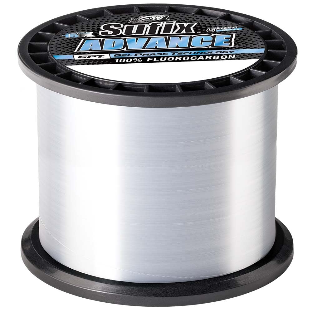 Sufix Advance fluorocarbon 12 lb clear spool for long casts with near-invisible presentations.