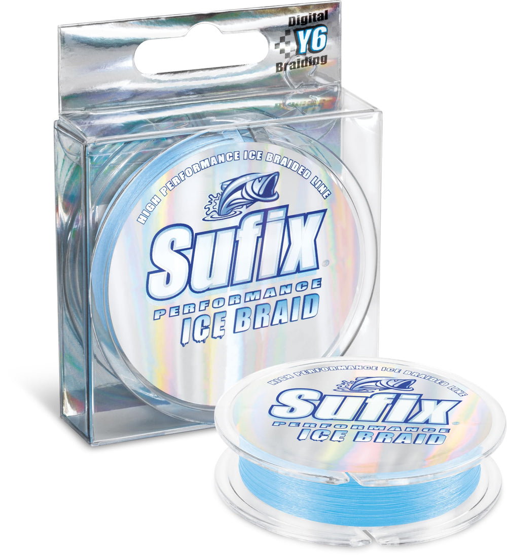 Sufix Ice Braid 30 lb Glacier Blue spool aids cold water casting precision.