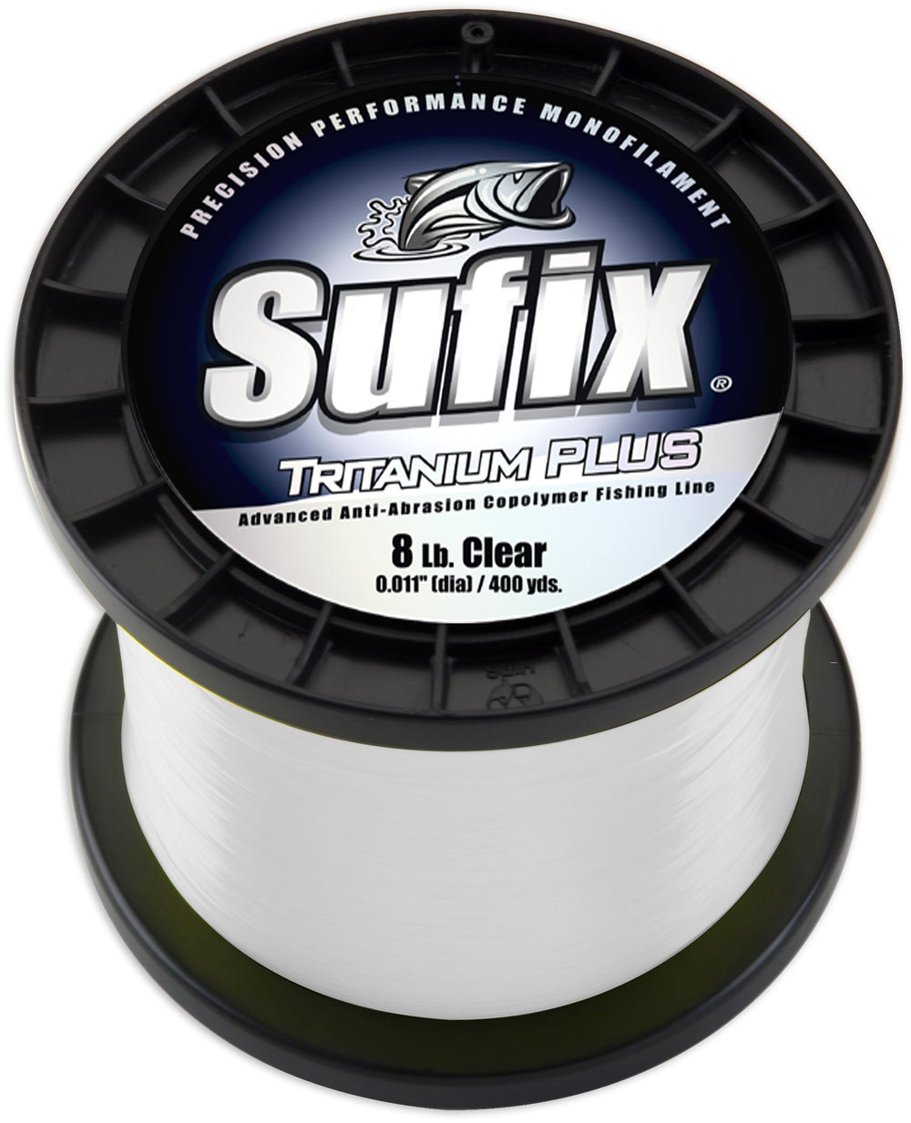 Sufix Tritanium Plus 50 lb clear line on spool for long, smooth casts.