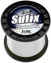 Sufix Tritanium Plus 50 lb clear line on spool for long, smooth casts.