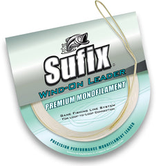 Sufix Wind-On monofilament leader, 200 lb, 33 ft, clear, ideal for knotless mainline connections