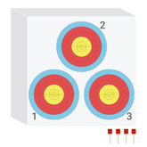 Suituts archery targets 3-spot 17x17 full sheet shows clear triple bullseyes for precise practice