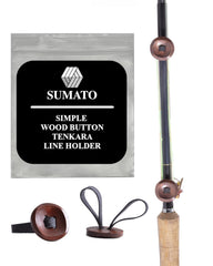 Sumato Tenkara line holder attached to rod with wooden buttons