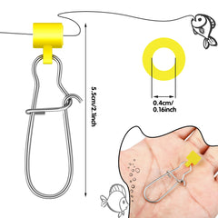 Close-up of stainless steel swivel snap and plastic sinker slide
