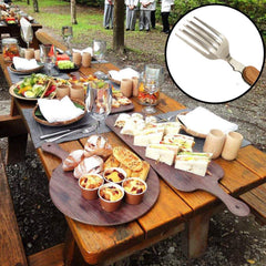 Summer HHouse wood-handle design offers comfortable grip while dining.
