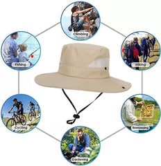 Foldable packable bucket hat with drawstring closure in dark beige