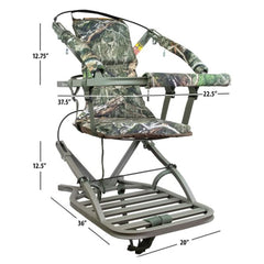 Summit Treestands Viper SD adjustable plush seat enhances all-day comfort.