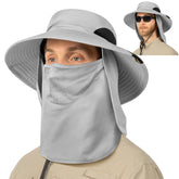 SUN CUBE fishing hat with wide brim and neck flap provides full sun protection.