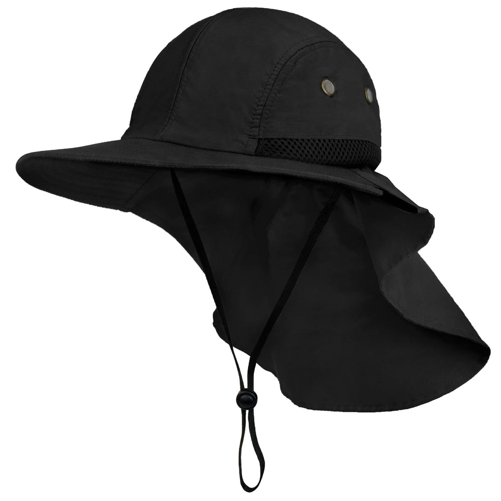 SUN CUBE Sun Hat wide brim shields face in bright sun.