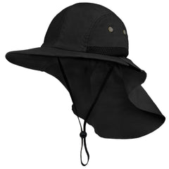 SUN CUBE Sun Hat wide brim shields face in bright sun.