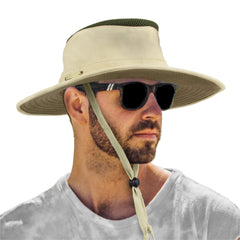 Sun Cube wide brim hat shields face and neck from sun on outdoor adventures