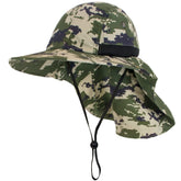 Sun Cube wide brim hat with face shade and neck flap for sun protection.