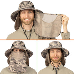 SUN CUBE wide-brim hat with breathable mesh crown keeps you cool on sunny days.