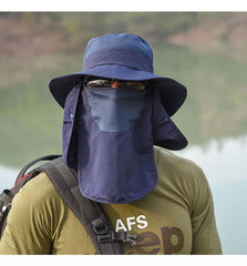 Hat features adjustable chin strap and removable neck flap