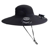 Sun hat with solar-powered cooling fans - front view
