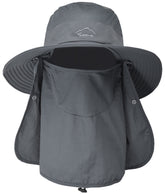 Wide-brim sun hat with face cover and neck flap on white background