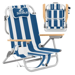 SUN NINJA Beach Chair in navy stripes ready for effortless beach lounging