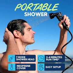 Sun Ninja portable shower head with 7 modes for customized cleaning options.