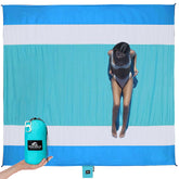SUN NINJA Sand Proof Beach Blanket wide shot shows spacious comfort for a family day at the shore.