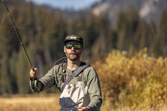 Suncloud Milestone polarized red mirror lenses reduce glare for outdoor activities.