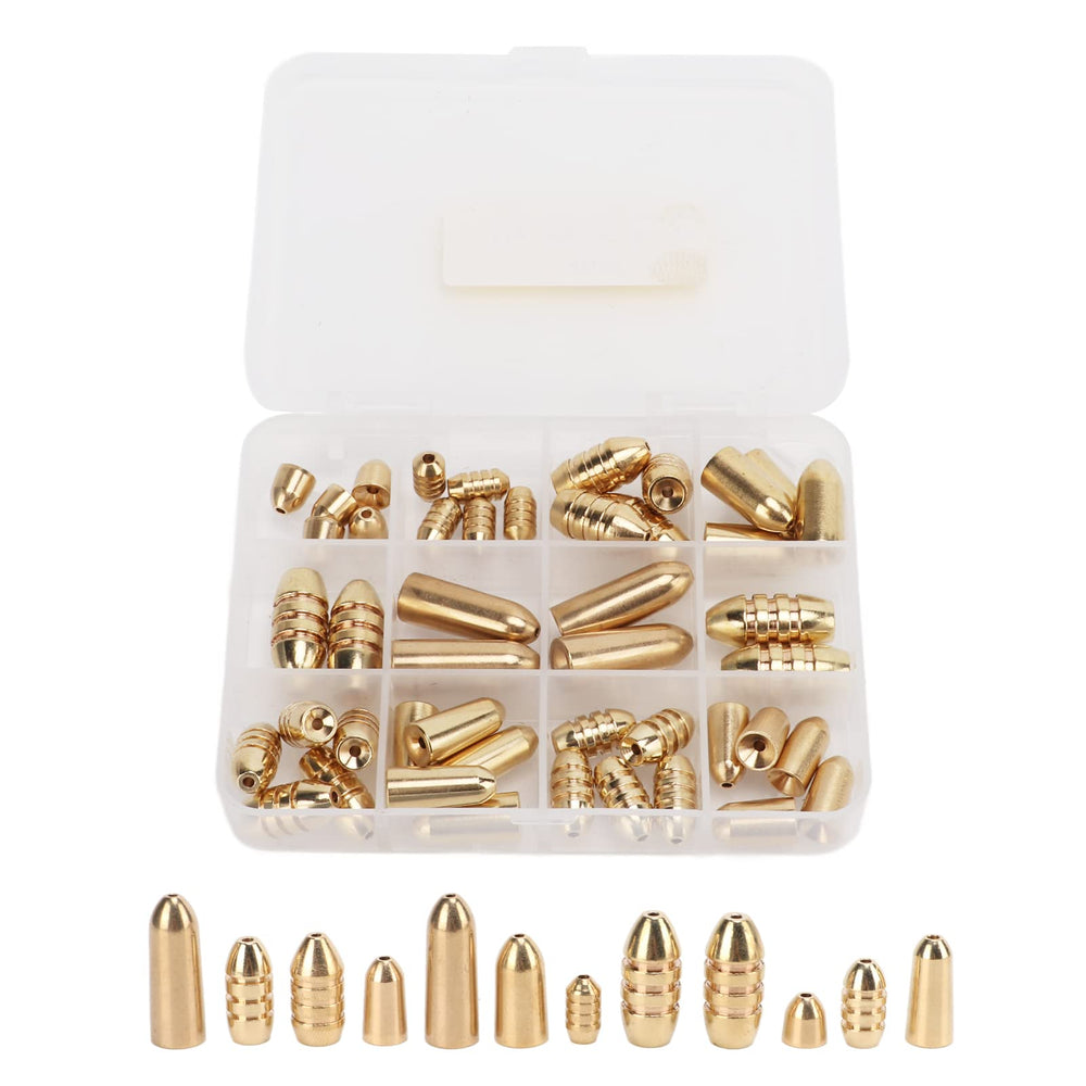 SUNGOOYUE 46pc brass fishing sinkers kit in a box, ideal for versatile bass setups.