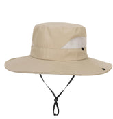 Dark beige sun hat close-up showing wide brim