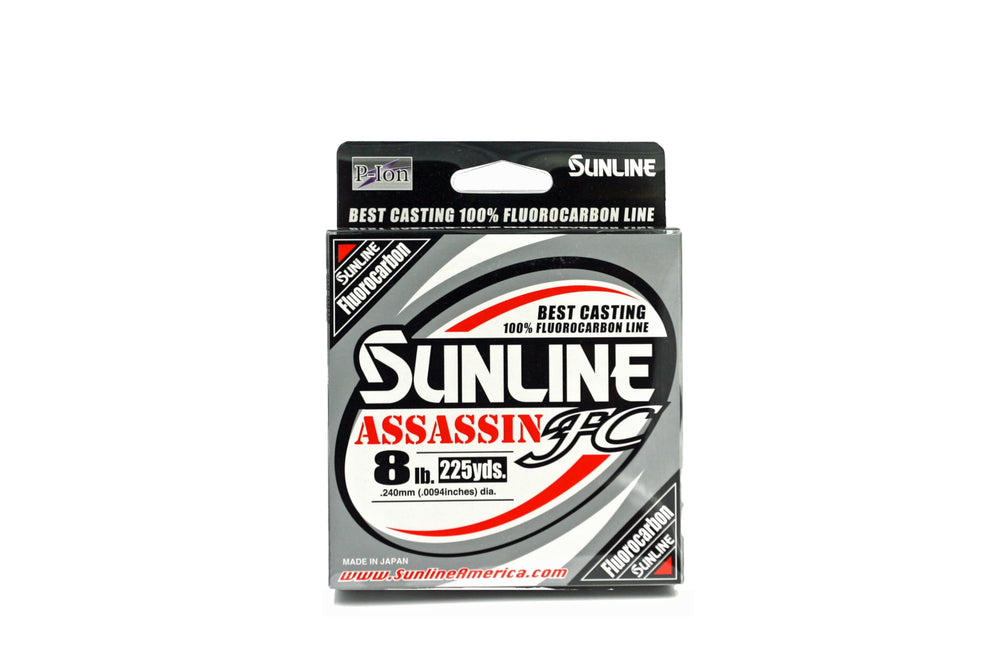 Sunline Assassin FC line, clear 225-yard spool, near-invisible underwater performance