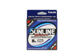 Sunline Super Fluorocarbon line, clear 8 lb, versatile with strong knots and abrasion resistance.