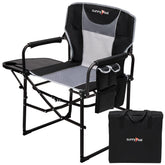 SunnyFeel camping directors chair side-table with cup holder for easy drinks.