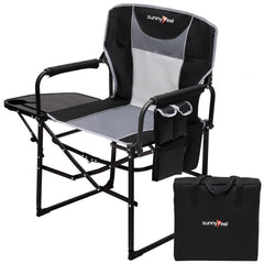SunnyFeel camping directors chair side-table with cup holder for easy drinks.