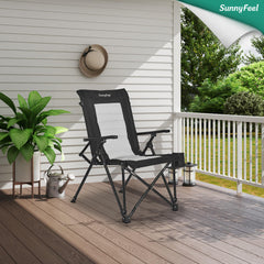 SunnyFeel ergonomic high-back chair in use at campsite with back support