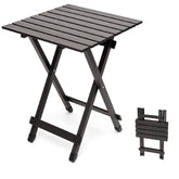 Sunnyfeel folding camping table closed, ultra-portable and easy to stash for travel.
