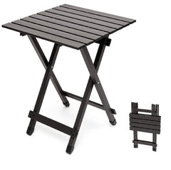 Sunnyfeel folding camping table closed, ultra-portable and easy to stash for travel.