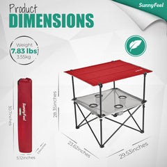 Sunnyfeel folding camping table features four cup holders to prevent spills during meals.