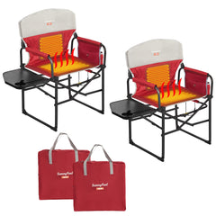 SunnyFeel heated camping directors chair with side table for convenient outdoor setup and snacks.