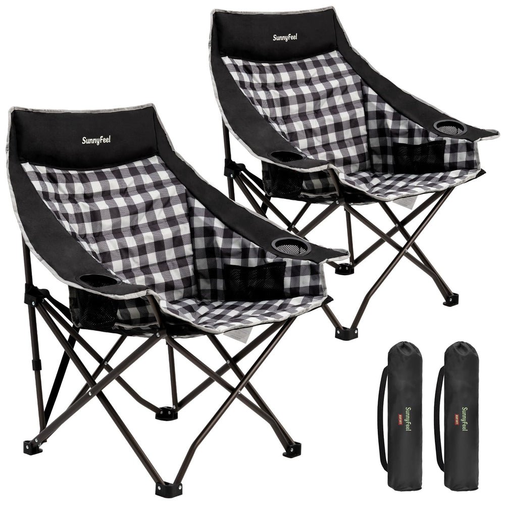 SunnyFeel heavy-duty camping chair with side table offers convenient storage and drink access.