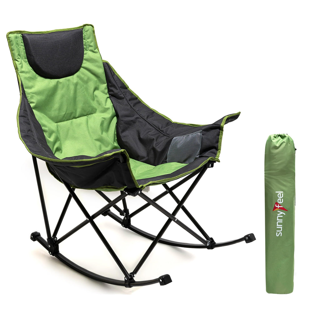 SunnyFeel rocking-chair side-pockets keep essentials within reach for outdoor relaxation.