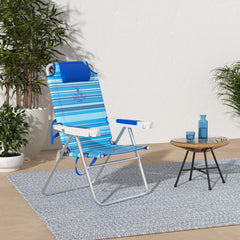 SunnyFeel tall folding beach chair side view emphasizes lightweight portability for camping and travel.
