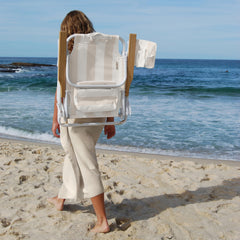 Sunnylife Beach Chair Deluxe Oyster Stripe with backpack straps for easy carrying