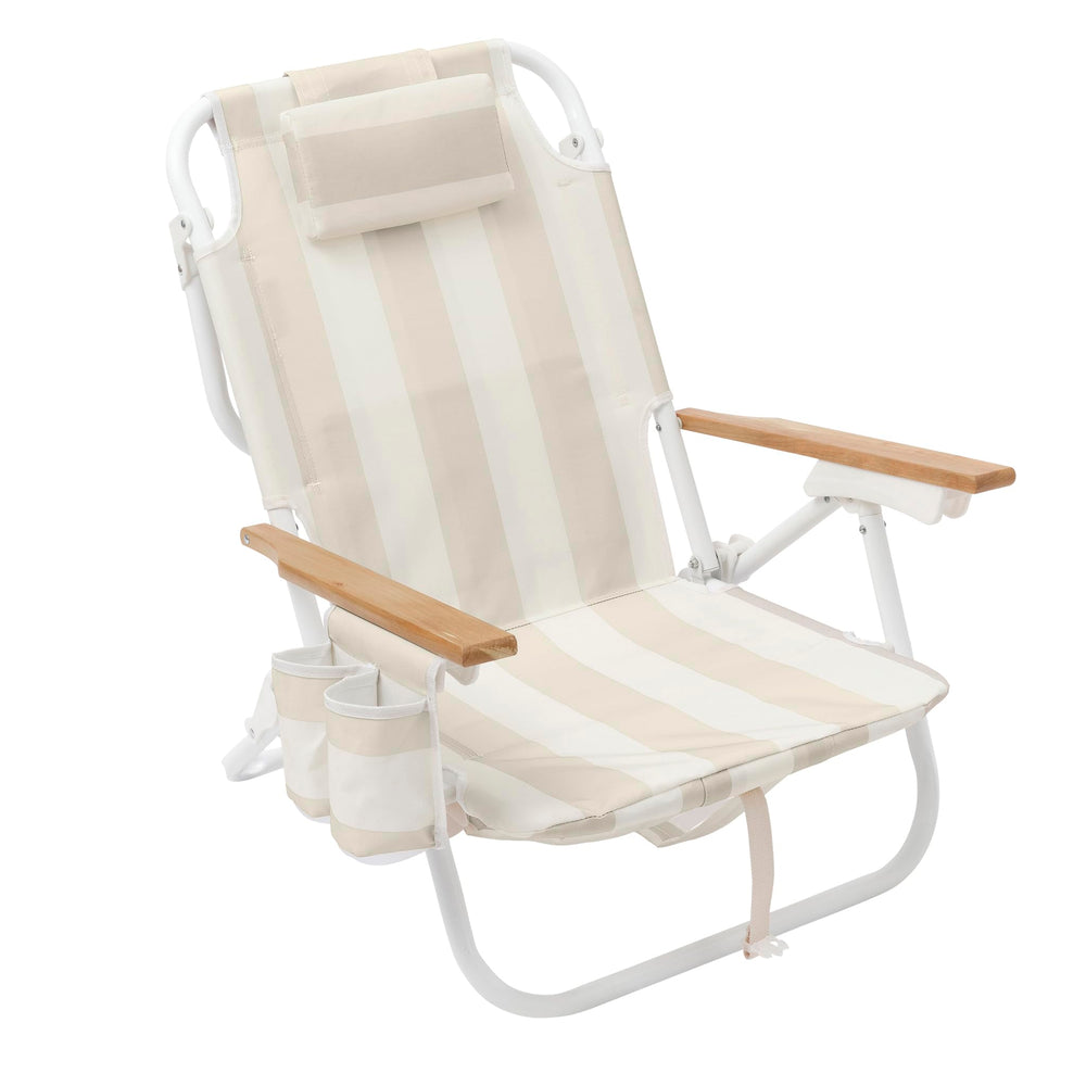 Sunnylife Beach Chair Deluxe Oyster Stripe open position for comfortable seaside lounging