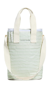 SunnyLife Light Cooler Drinks Bag Sage Stripe front view for easy beach days