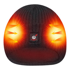 Sun Will heated hat front view showing lightweight warmth for winter commutes.