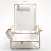 SUN'Y Escapes backpack beach chair assembled for easy transport and comfort.