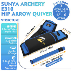 SUNYA archery hip quiver blue outer pocket secures gloves and tools