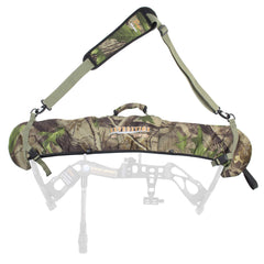 SUNYA neoprene bow sling in camouflage with green strap demonstrates stealthy setup for field use