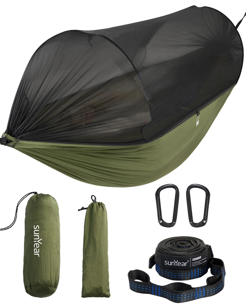 Sunyear camping hammock with net spacious-net for undisturbed outdoor sleep.